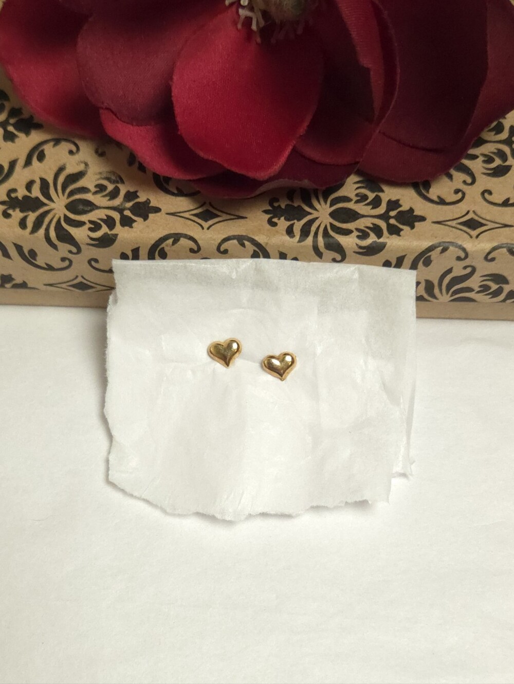 14K Gold Dainty Heart Stud Earrings Marked 14K